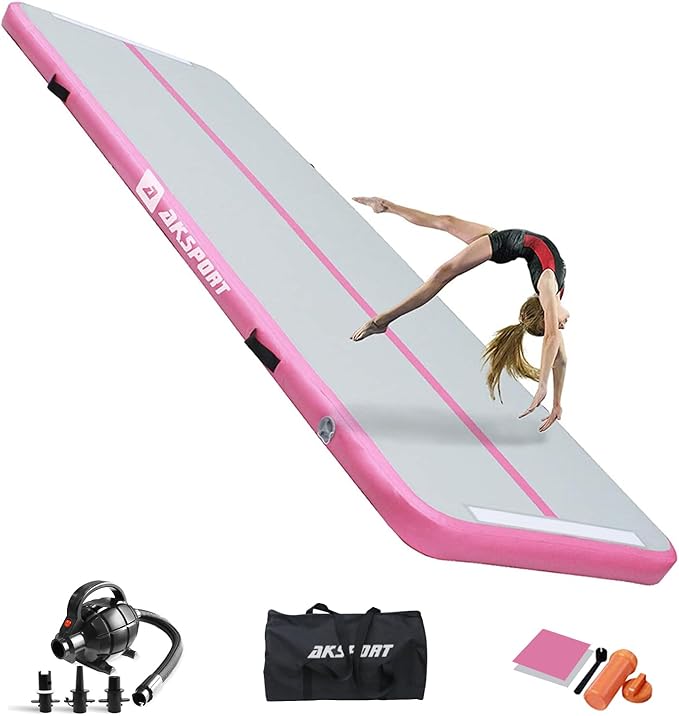 AKSPORT Gymnastics Air Mat Tumble Track Tumbling Mat Inflatable Floor Mats with Air Pump for Home Use/Tumble/Gym/Training/Cheerleading/Parkour/Beach/Park/Water