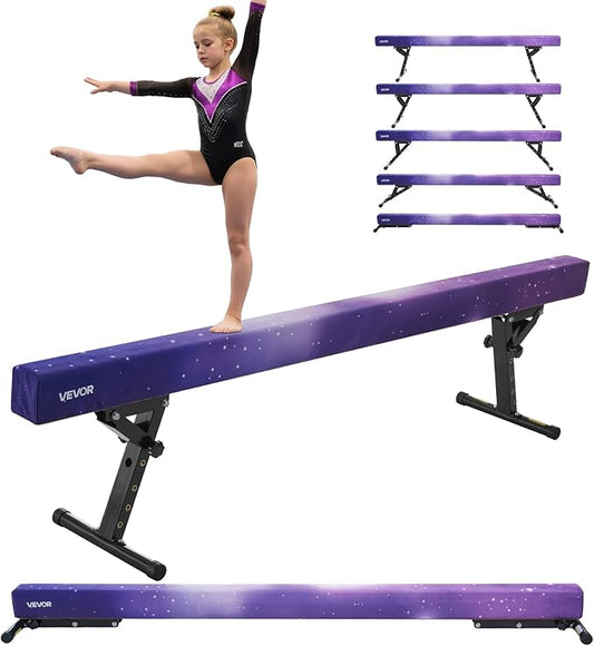 VEVOR 8FT Balance Beam for Kids, 200-350LBS Stable Support Gymnastics Floor Beam with Non-Slip Mat, Wood-Core/EVA Gymnastics Training Equipment with Anti-Slip Bottom & Carry Bag for Home Gym