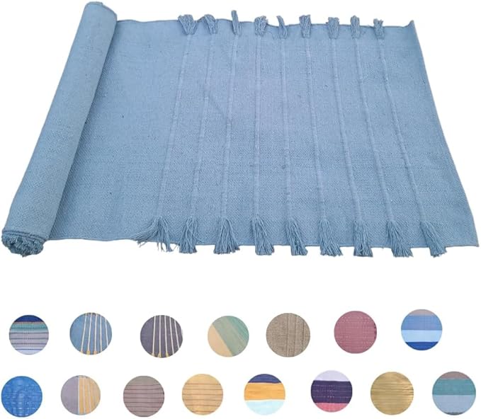 Indian Handmade100 % Organic Anti Skid Multi Colour Cotton Yoga Mat - Eco-Friendly Hand-Woven Rug - Non-Slip & Thick (24”x72”x5mm) for Hot yoga & Everyday Fitness at Home - Comfortable & Foldable Extra-Long Mat