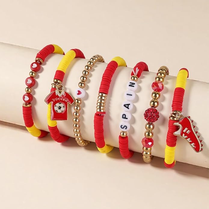 Soccer Bracelet For Women, Game Day Mom Accessories & Outfits Sports Jewelry Fans Gifts, Charm Beaded Stretch Bracelets Essentials Team Gear
