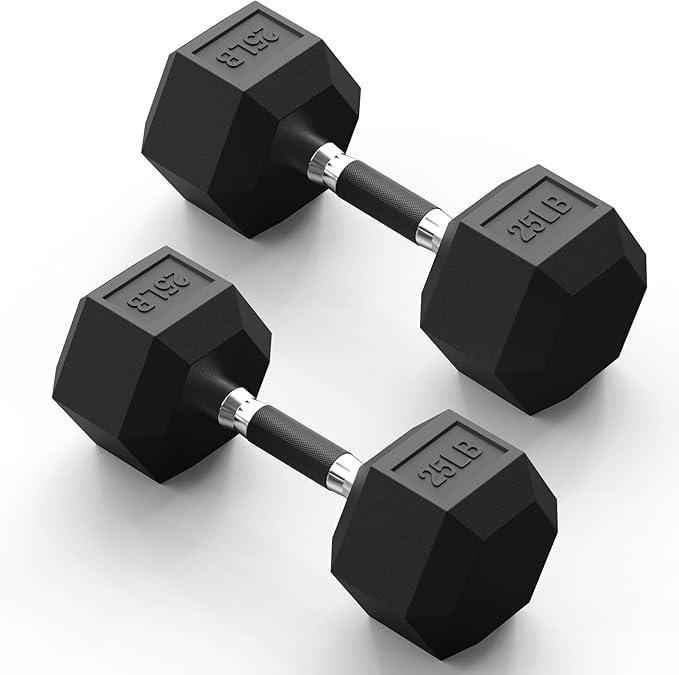 PAPABABE Hex Dumbbell Set with Rubber Grip 2.5-125lb, Odorless Rubber Coated Weight Fixed Dumbbells Set of 2, Weights for Women at Home, Hand Weights for Home Gym & Strength Training,Pesas Para Ejercicios