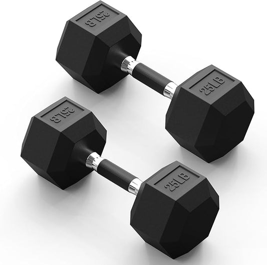 PAPABABE Hex Dumbbell Set with Rubber Grip 2.5-125lb, Odorless Rubber Coated Weight Fixed Dumbbells Set of 2, Weights for Women at Home, Hand Weights for Home Gym & Strength Training,Pesas Para Ejercicios