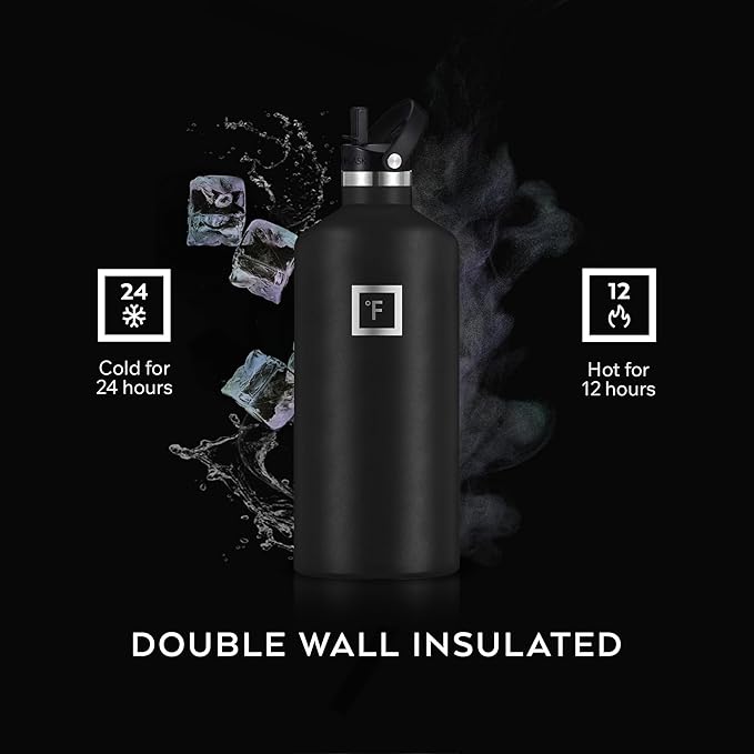 IRON °FLASK Camping & Hiking Hydration Flask with Straw, BPA-Free Insulated Stainless Steel Sports Water Bottle - 64 oz Fire
