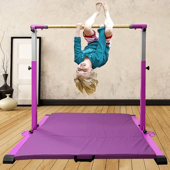 Gymnastics Kip Bar for Home Indoor Training,Horizontal Bar for Kids Girls Junior,Adjustable Arms from 3' - 5' Gym Equipment,1-4 Levels,300lbs Weight Capacity