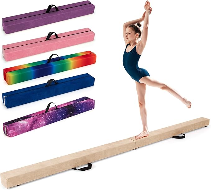 Giantex 7FT/8FT/9FT Balance Beam, Folding Gymnastics Beam w/Carry Handles, Floor Foam Gymnastics Equipment for Kids, Non Slip Rubber Base for Exercise, Practice & Professional Home Training