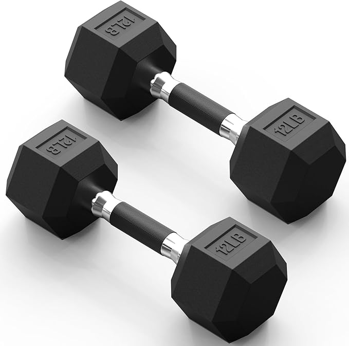 PAPABABE Hex Dumbbell Set with Rubber Grip 2.5-125lb, Odorless Rubber Coated Weight Fixed Dumbbells Set of 2, Weights for Women at Home, Hand Weights for Home Gym & Strength Training,Pesas Para Ejercicios