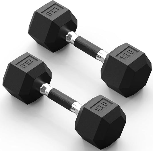 PAPABABE Hex Dumbbell Set with Rubber Grip 2.5-125lb, Odorless Rubber Coated Weight Fixed Dumbbells Set of 2, Weights for Women at Home, Hand Weights for Home Gym & Strength Training,Pesas Para Ejercicios