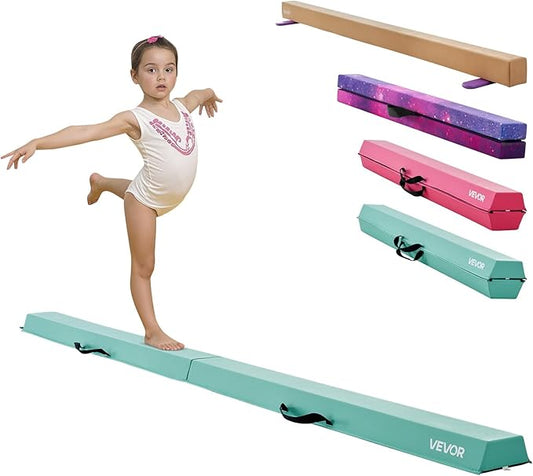 VEVOR 8FT Balance Beam for Kids, 200-350LBS Stable Support Gymnastics Floor Beam with Non-Slip Mat, Wood-Core/EVA Gymnastics Training Equipment with Anti-Slip Bottom & Carry Bag for Home Gym