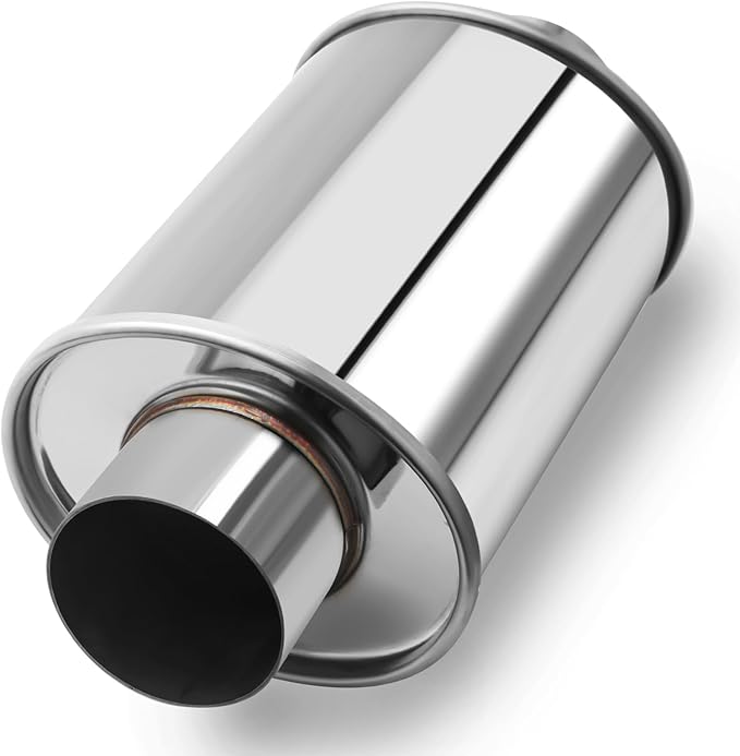 LCGP 3" Ultra Quiet Resonator, 3'' Inlet & Outlet 14" Overall Length Universal Muffler, 304 Stainless Steel vibrant performance resonator 3", Oval Muffler Shape, Silver