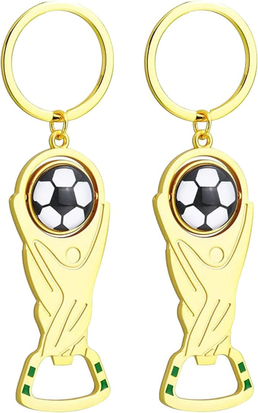 2026 World Cup Trophy Bottle Opener Keychains, Gold Bottle Opener Keychain with World Cup Soccer Ball Design, Football Merchandise Keychains Gift for Football Fan