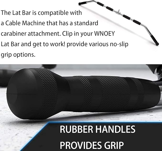 LAT Bar Cable Attachment with Rubber Handgrips, Deluxe Heavy Duty Solid Curl Bar Revolving Hanger Home Gym Cable Attachments