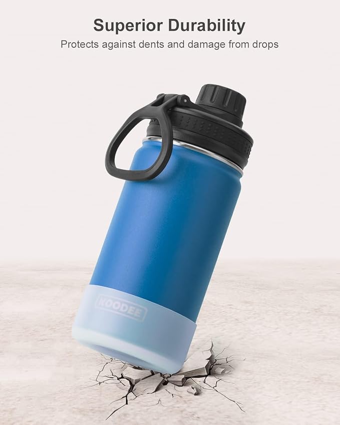 koodee Small Water Bottle 12 oz Stainless Steel Triple Wall Vacuum Insulated Wide Mouth Bottle with Leakproof Spout Lid (Navy)