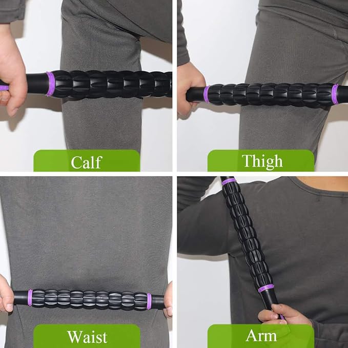 Massage Roller Stick for Athletes, Help Reducing Soreness Cramping Tightness Leg Arms Back Calves Muscle Massager, Purple Black- 18 inch