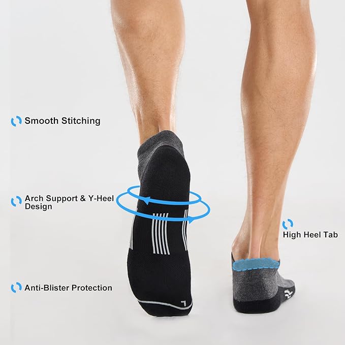 FITRELL 6 Pack Men's Ankle Running Socks Low Cut Cushioned Athletic Sports Socks 7-9/9-12/12-15