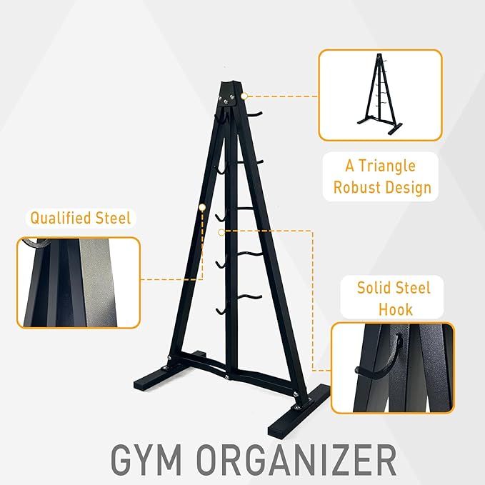 Wall Mounted Lat Pull Down Bar Organizer with Hooks, Home Gym Storage Rack for Lat Pulldown Attachments, Cable Attachments Rack for Gym Accessories