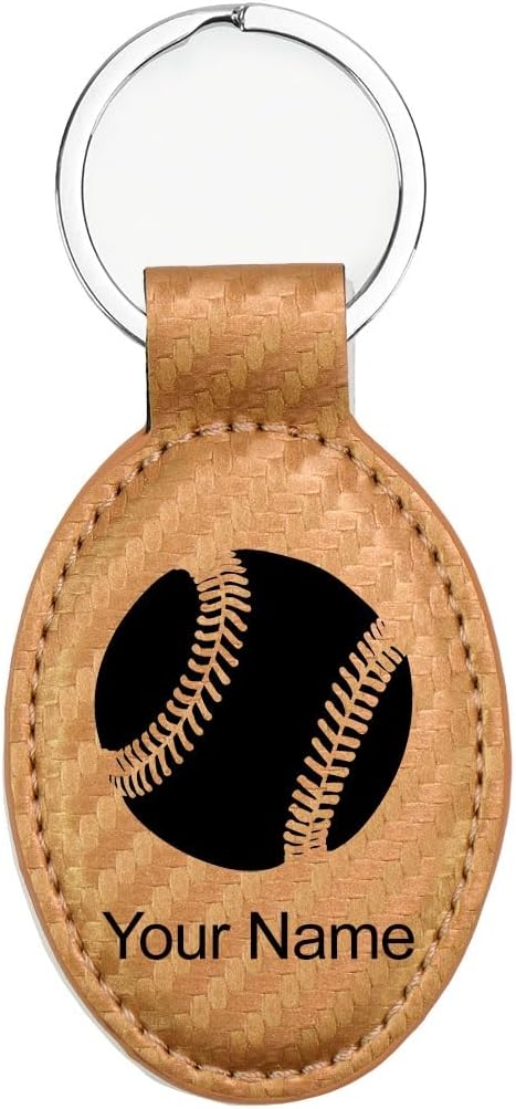 LaserGram Oval Keychain, Baseball Ball, Personalized Engraving Included (Carbon Fiber Bronze)