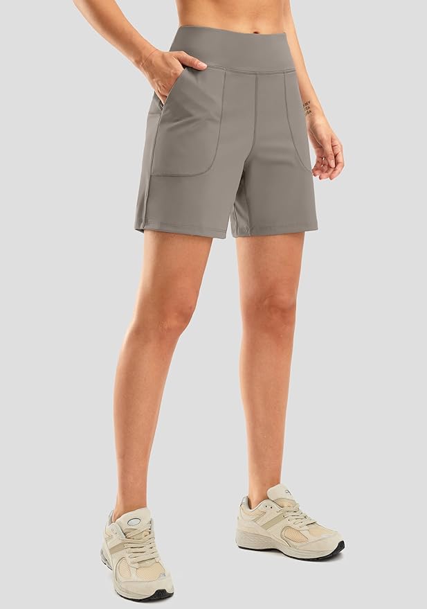 SANTINY Women's 6'' Athletic Long Shorts with 4 Pockets High Waisted Bermuda Shorts for Women Walking Running Casual