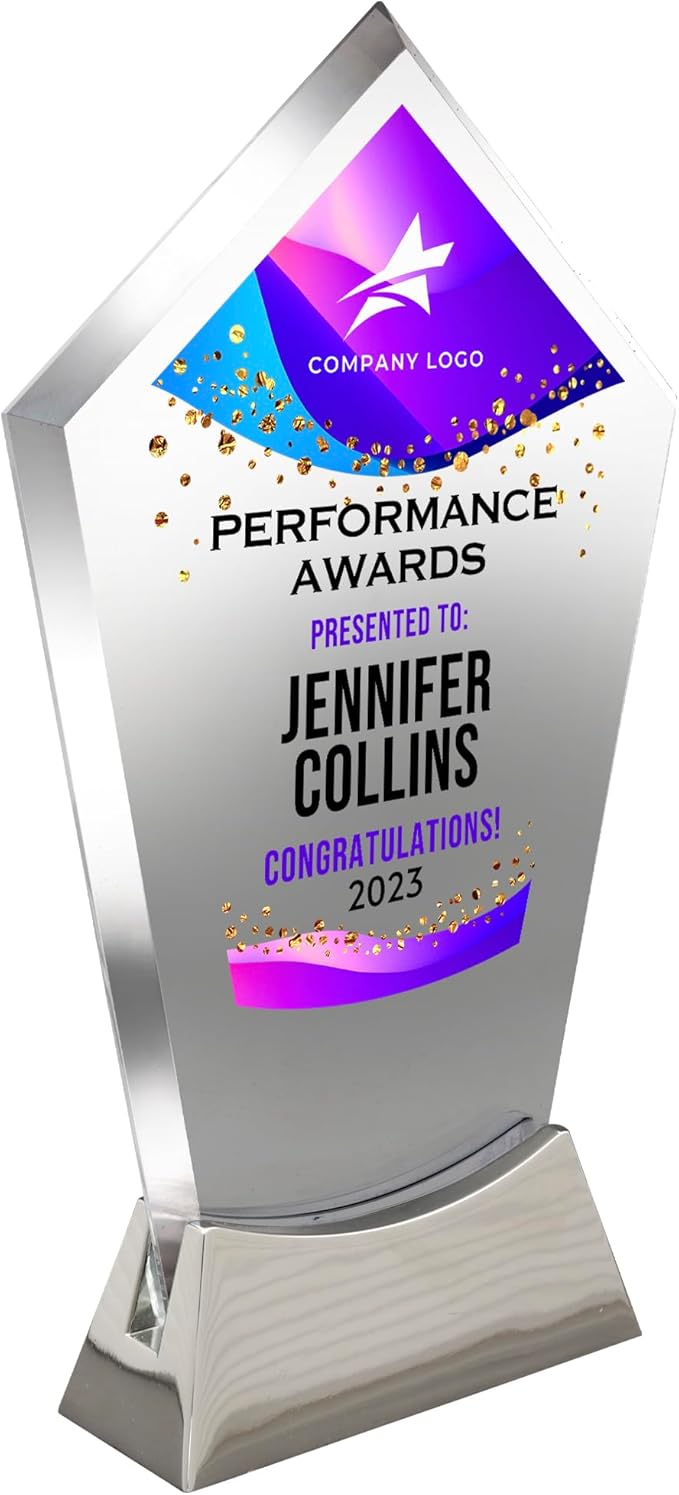 7 1/2" Personalized Glass Plaque for Trophies & Awards, Custom Employee of the Month, Retirement, Leadership & Appreciation Gift J Awards (D3)