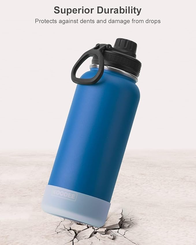 koodee Insulated Water Bottle, 32 oz Stainless Steel Double Wall Vacuum Wide Mouth Sport Bottle with Leakproof Spout Lid (Navy)