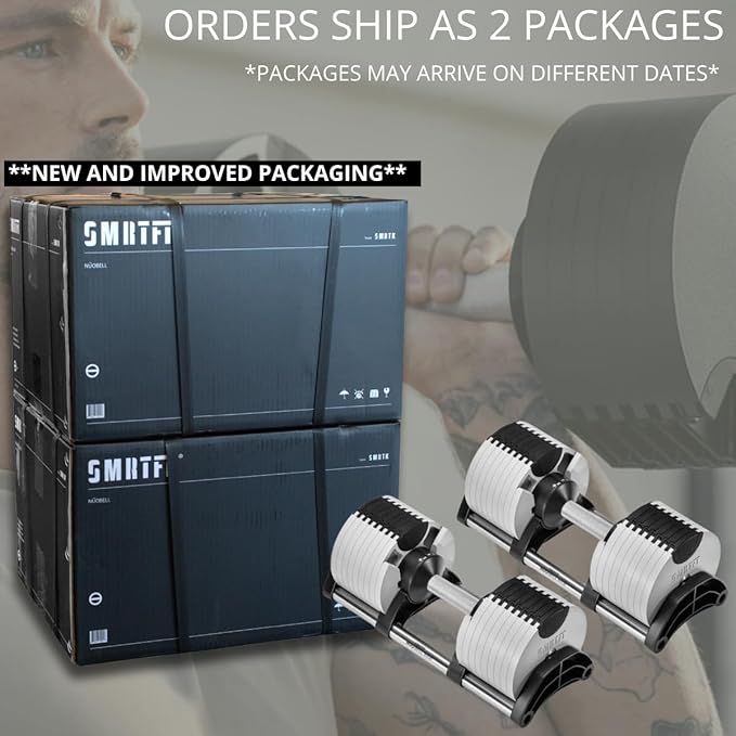 SMRTFT NUOBELL Adjustable Dumbbells 5–80 lb Set | Original NUOBELL | 22 Weights in 1 for Home Gym Strength Training | Steel-Knurled Handle | Space-Saving Dumbbell Set of 2 | 2-Year Warranty
