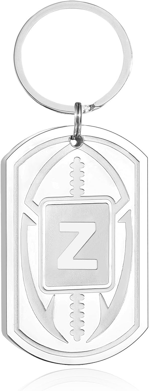 Stocking Stuffers Christmas Gift- Football Initial Keychain Gifts for Men Dog Tag Keychains for Men Him Dad