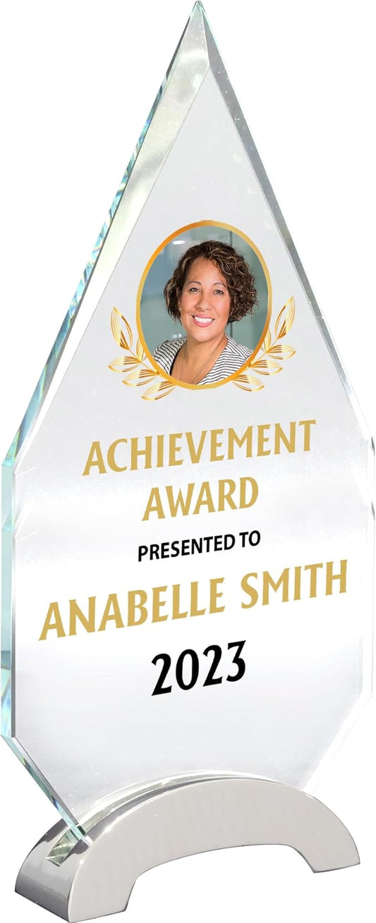 9 1/4" Personalized Glass Plaque for Awards and Trophies, Custom Award for Employee of the Month, Retirement, Leadership and Appreciation Gift P (Design 2)