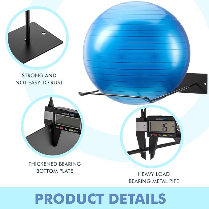 Threan Metal Medicine Ball Rack Wall Mounted 16.6'' Large Yoga Storage Ball Rack Thickened Black Sport Exercise Equipment Holder for Gyms Studios Home Space