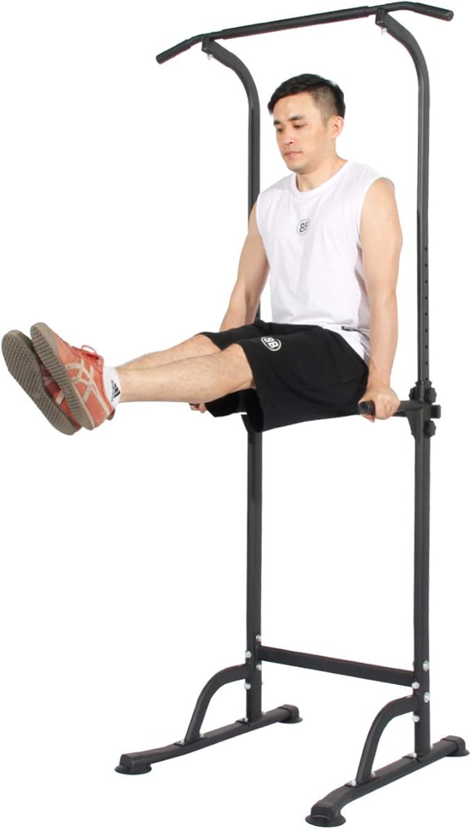soges Power Tower Pull Up Bar Station, Free Standing Pull Up Rack Dip Station for Home Gym, Height Adjustable Home Strength Training Fitness Workout Equipment