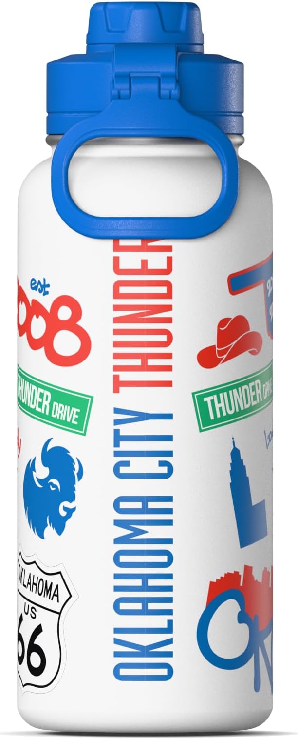 Hydrapeak x NBA Officially Licensed Oklahoma City Thunder 32 oz Active Water Bottle with Chug Lid Reusable Stainless Steel Double Wall Insulated Sports Gift, Celebrating The City Of Oklahoma