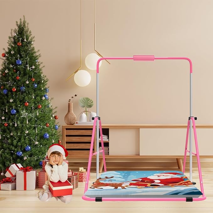 Gymnastics Bar with Self-Inflating Mat for Kids, Adjustable Height Gymnastic Horizontal Bars with Mat, Folding Gymnastic Training Monkey Bars, Junior Expandable Training Kip Bar for Home