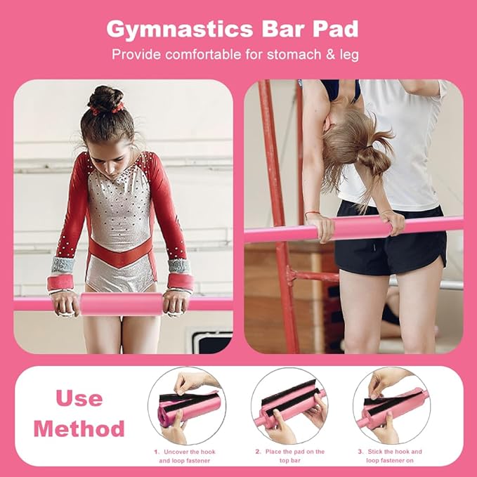 Gymnastics Bar with Self-Inflating Mat for Kids, Adjustable Height Gymnastic Horizontal Bars with Mat, Folding Gymnastic Training Monkey Bars, Junior Expandable Training Kip Bar for Home