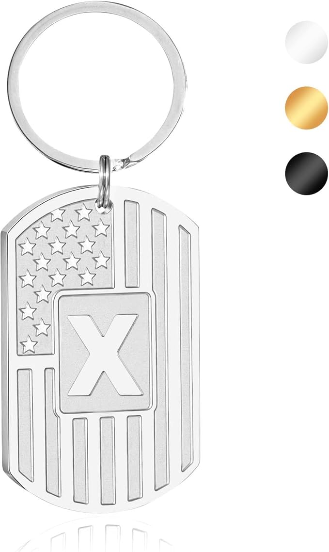 Stocking Stuffers Christmas Gift- Initial Keychain Gifts for Men,A-Z Letter American Flag Keychain Mens Gifts