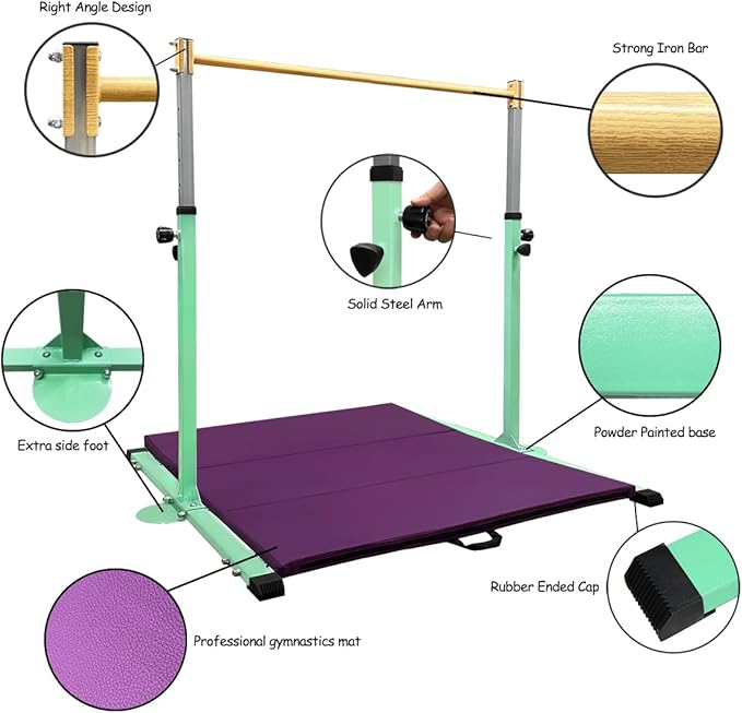GLANT Gymnastic Kip Bar,Horizontal Bar for Kids Girls Junior,3' to 5' Adjustable Height,Home Gym Equipment,Ideal for Indoor and Home Training,1-4 Levels,300lbs Weight Capacity