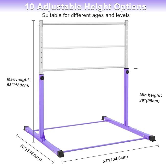 Gymnastics Bar for Kids Ages 3-15, 3' to 5' Adjustable Height, Gymnastic Kip Bar Horizontal Bar for Gymnas, Anti-Slip and Easy to Assemble, Home Gym Equipment Indoor for Girls, Boys