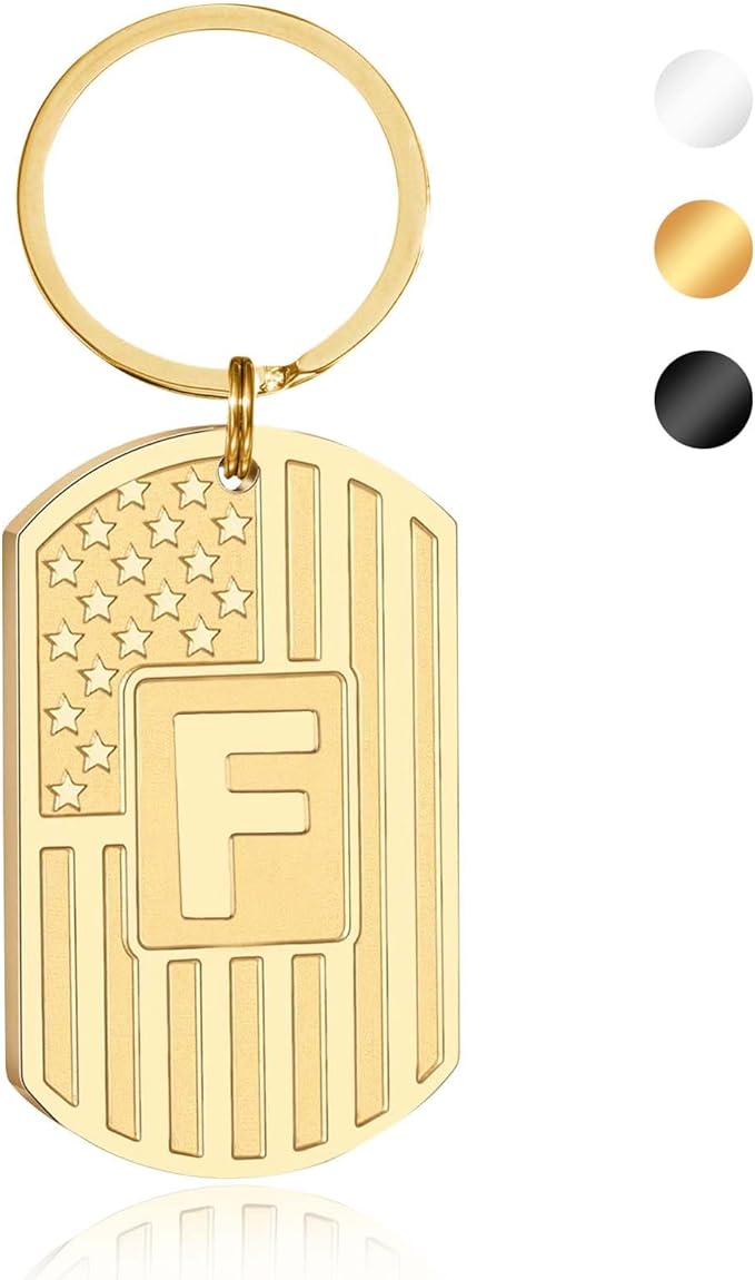 Stocking Stuffers Christmas Gift- Initial Keychain Gifts for Men,A-Z Letter American Flag Keychain Mens Gifts