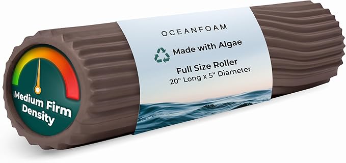 Oceanfoam Tidal Roller - Espresso - Muscle Massage Foam Roller for Back Pain & Stretching - Firm and Ergonomic Wide Wave Textured - Yoga, Athletics, & Wellness - Full Size, 20" x 5"