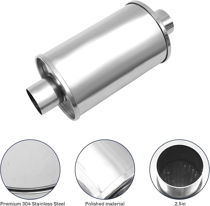 2.5'' Ultra Quiet Resonator,304 stainless steel Inlet & Outlet Universal Oval Performance Exhaust Muffler Resonators