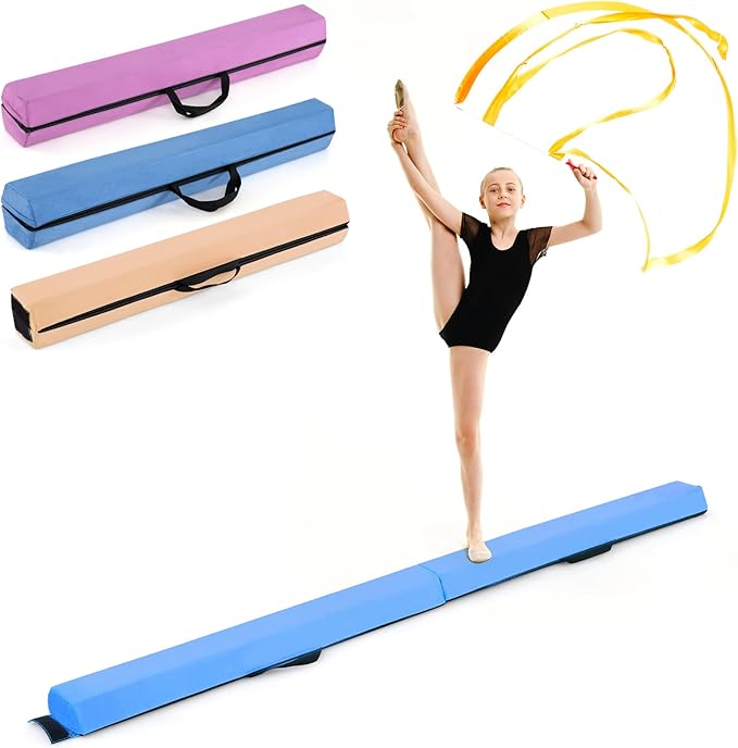 Giantex 7FT/8FT/9FT Balance Beam, Folding Gymnastics Beam w/Carry Handles, Floor Foam Gymnastics Equipment for Kids, Non Slip Rubber Base for Exercise, Practice & Professional Home Training