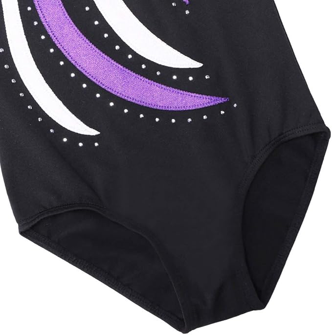 BAOHULU Leotards for Girls Gymnastics Long Sleeve Embroidery Shiny Black Diamond Dance Clothes