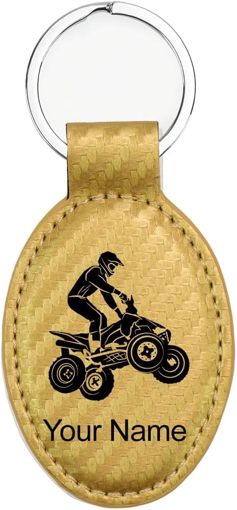 LaserGram Oval Keychain, Quad, Personalized Engraving Included (Carbon Fiber Gold)