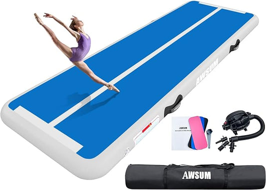 AWSUM Inflatable Air Gymnastics Mat 10ft/13ft/16ft/20ft/23ft Training mat 4/8 inches Thick tumbling mat with Electric Pump for Home/Gym/Outdoor