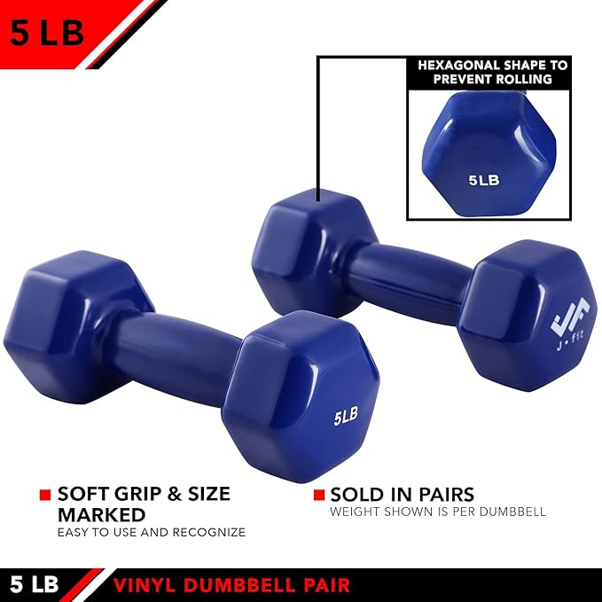 JFIT Dumbbell Pairs or Sets – Neoprene & Vinyl Coated Hand Weights for Home Gym, Strength Training, Aerobics, Cardio Exercise and Fitness
