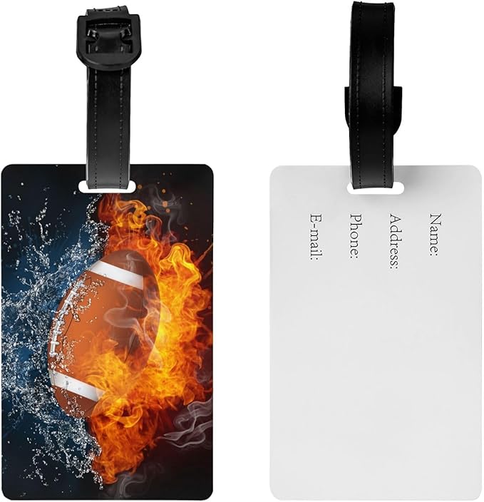 Kids Football Backpack Tags for Boys, Sports-Themed Luggage Tags for Suitcases, Cool Bag Tags with Fire and Water Background, Small Name ID Identifier Labels for Travel Baggage