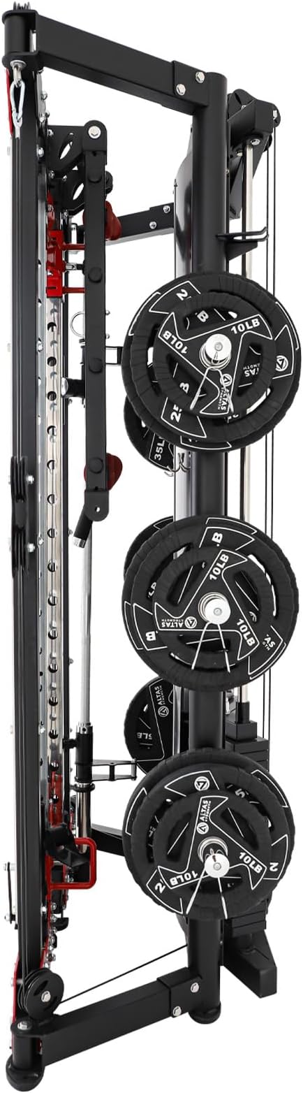 Altas Strength Folding Home Gym Smith Machine with Pulley System Gym Squat Rack Weight Bar Upper Body Strength Training Leg Developer Commercial Fitness Equipment Included Accessories 3107