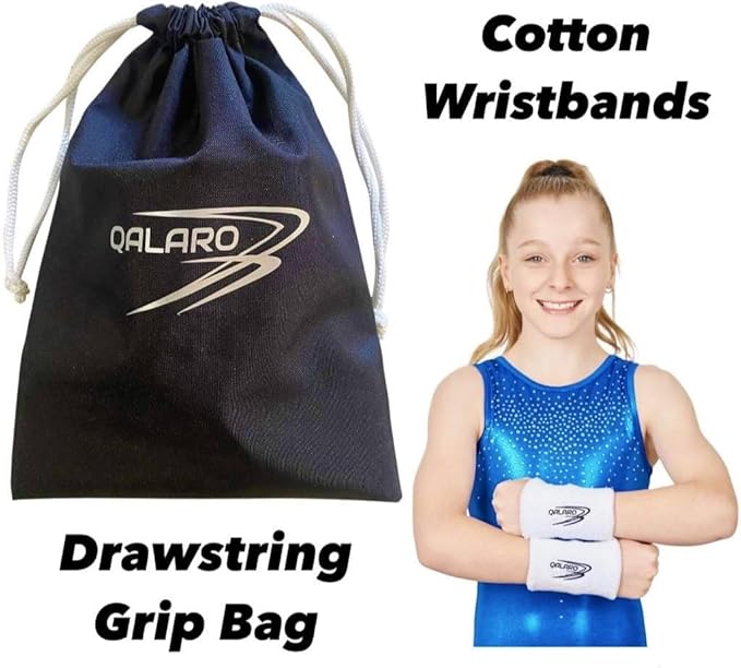 Double Buckle Leather Grips for Girls Gymnastics | Dowel Grips, 4" Wristbands, Grip Bag | Gymnastics Grips for Girls | Youth Bar Grips | Gymnastics Gloves
