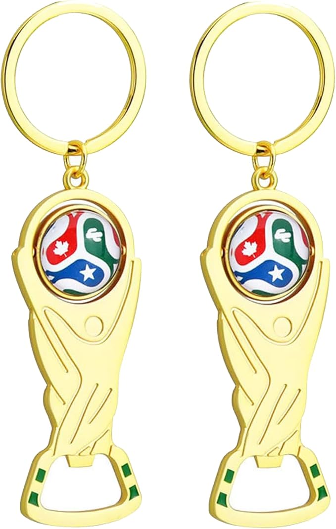 2026 World Cup Trophy Bottle Opener Keychains, Gold Bottle Opener Keychain with World Cup Soccer Ball Design, Football Merchandise Keychains Gift for Football Fan