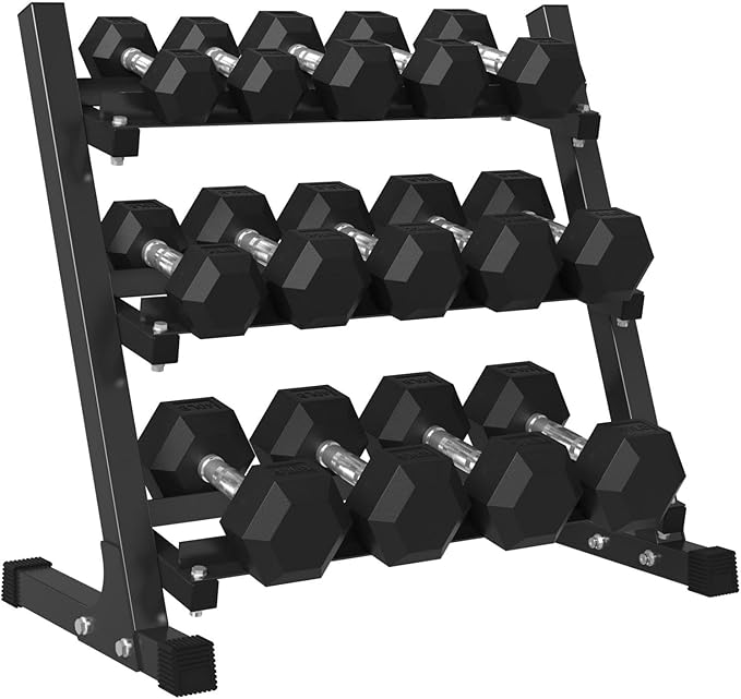 Mikolo Dumbbell Sets with Rack, Rubber Hex Dumbbells, Multiple Choices in 160/200/380/450/550LB, Hand Weights with Chrome Handle for Strength Training