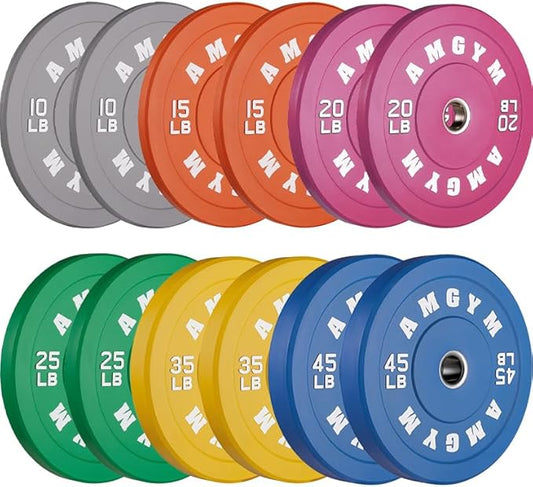 2 Inch Bumper Plates，10-500lbs，Barbell Rubber Olympic Weight Plates Set for Home Gym, Strength Training & Weight Lifting, Multiple Options Colors