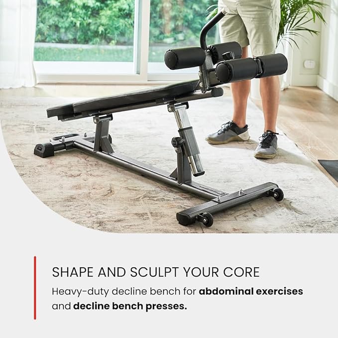 Finer Form Semi-Commercial Decline Sit Up and Flat Weight Bench. Adjustable Fitness Equipment and Exercise Bench for Abs, Crunches, and Strength Training. Great Workout Equipment for the Home Gym.