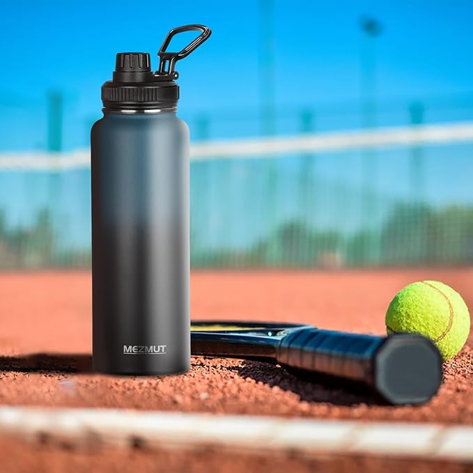 MEZMUT Insulated Water Bottle with Straw&2 Lids 40oz Stainless Steel Water Bottles Metal Water Bottle Double Walled Vacuum Insulated Bottles Cups Leak-Proof Travel Cup (Gradient Blue Black)